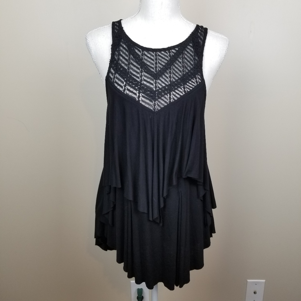 Free People Black Sleeveless Tiered Flowy Top